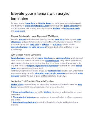 Elevate your interiors with acrylic laminates