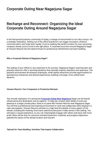 Corporate Outing Near Nagarjuna Sagar