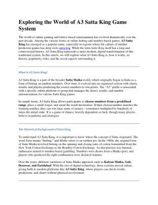 Exploring the World of A3 Satta King Game System