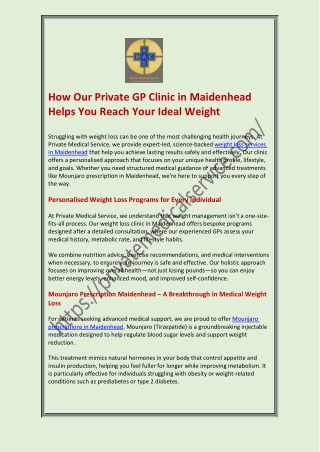 How Our Private GP Clinic in Maidenhead Helps You Reach Your Ideal Weight?