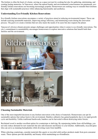 Eco-Friendly Kitchen Renovations: Sustainable Choices for Vancouver Homes