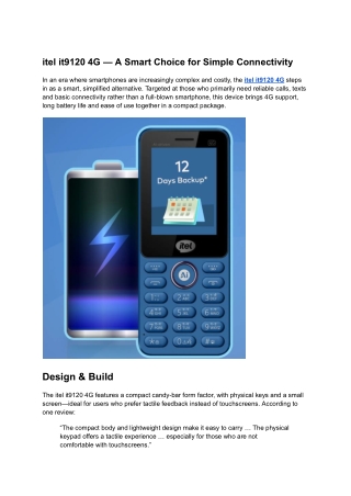 itel it9120 4G — A Smart Choice for Simple Connectivity