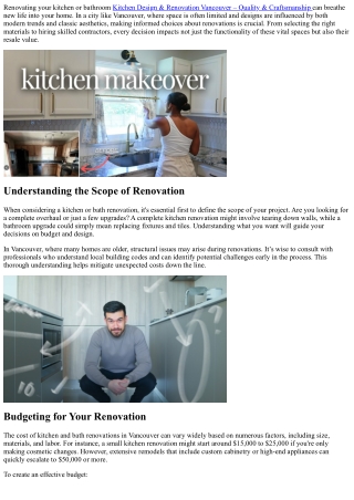 Kitchen and Bath Renovations: Transforming Your Home in Vancouver