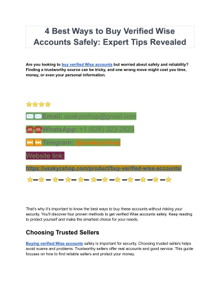 Buy Verified Wise Accounts - 100% USA, UK Documents