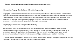 The Role of Forging in Aerospace and Gear Transmission Manufacturing