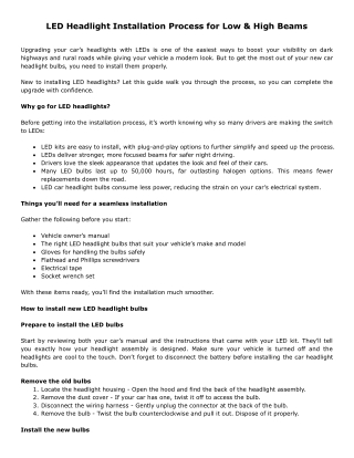 LED Headlight Installation Process for Low & High Beams
