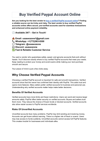 Best Vendor To Buy Verified Paypal Account Online