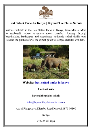 Best Safari Parks In Kenya  Beyond The Plains Safaris