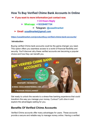 Best Site to Buy, Verified Chime Bank Accounts in 2025