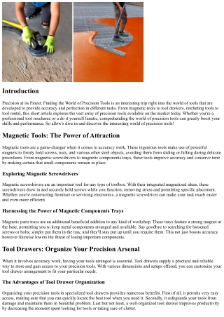 Precision at its Best: Uncovering the World of Precision Tools