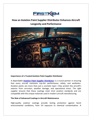 How an Aviation Paint Supplier Distributor Enhances Aircraft Longevity and Performance