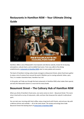 Restaurants in Hamilton NSW – Your Ultimate Dining Guide