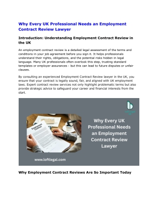 Why Every UK Professional Needs an Employment Contract Review Lawyer