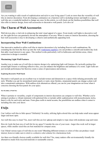 The Adaptability of Wall Tiles in Interior Design