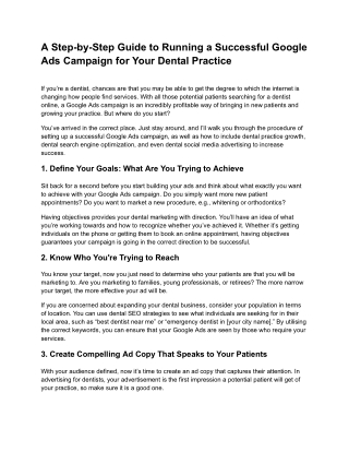 A Step-by-Step Guide to Running a Successful Google Ads Campaign for Your Dental
