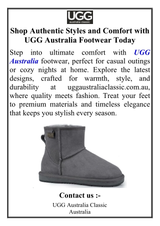 Shop Authentic Styles and Comfort with UGG Australia Footwear Today