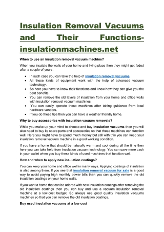 Insulation Removal Vacuums and Their Functions-insulationmachines.net
