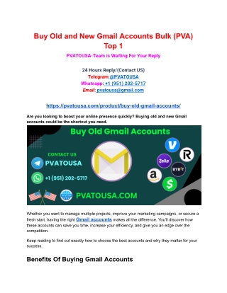 Buy Old and New Gmail Accounts Bulk (PVA) Top 1