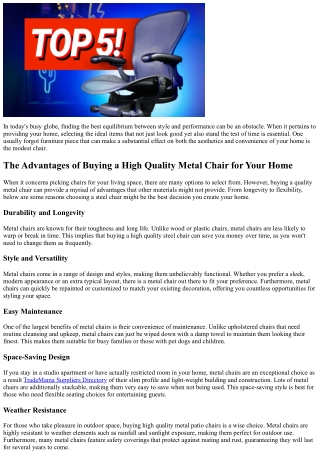 The Benefits of Investing in a Top Quality Steel Chair for Your Home