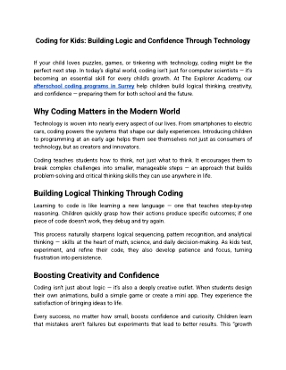 Coding for Kids: Building Logic and Confidence Through Technology