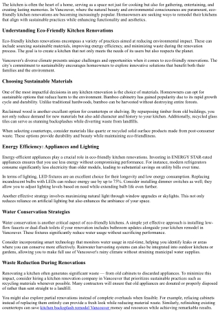 Eco-Friendly Kitchen Renovations: Sustainable Choices for Vancouver Homes