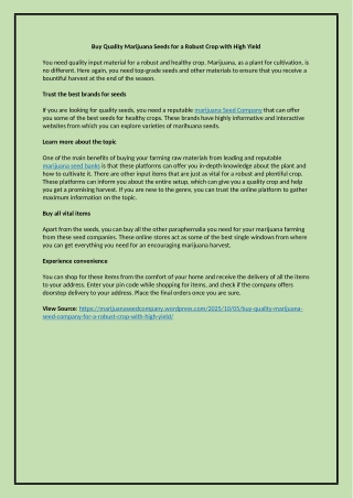 Buy Quality Marijuana Seeds for a Robust Crop with High Yield