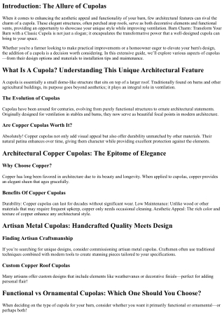 Barn Charm: Transform Your Barn with a Classic Cupola