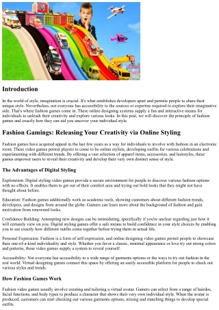 Fashion Games: Releasing Your Creativity with Online Designing