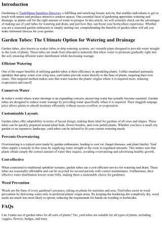 The Benefits of Using Yard Tubes for Watering and Drain