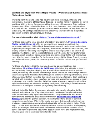 Comfort and Style with White Magic Travels – Premium and Business Class Flights from the UK