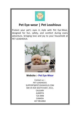 Pet Eye-wear  Pet Leashious