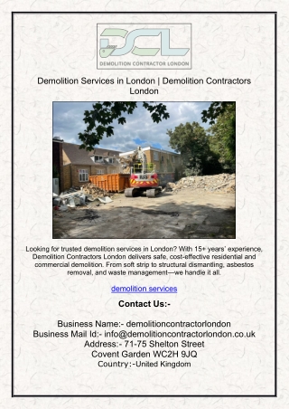 Demolition Services in London | Demolition Contractors London