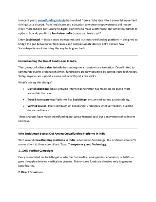 Fundraiser India How SocialAngel is Redefining Crowdfunding in the Nation