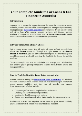 Your Complete Guide to Car Loans & Car Finance in Australia