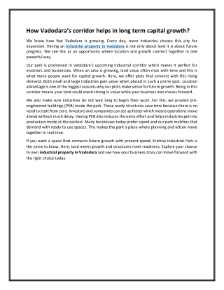 How Vadodara’s corridor helps in long term capital growth