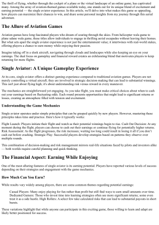 Single Aviator: The Solo Adventure of Winning Big!