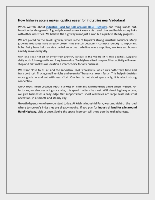 How highway access makes logistics easier for industries near Vadodara