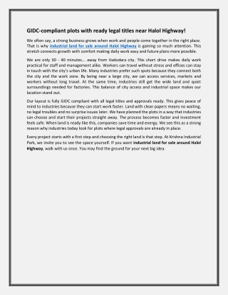 GIDC-compliant plots with ready legal titles near Halol Highway!