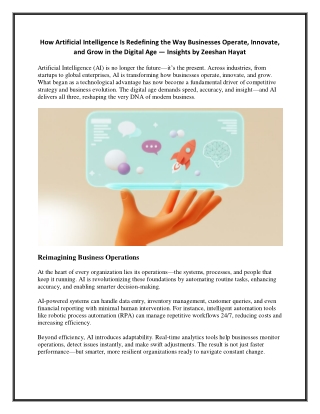 Zeeshan Hayat - How Artificial Intelligence Is Redefining the Way Businesses Operate, Innovate, and Grow in the Digital