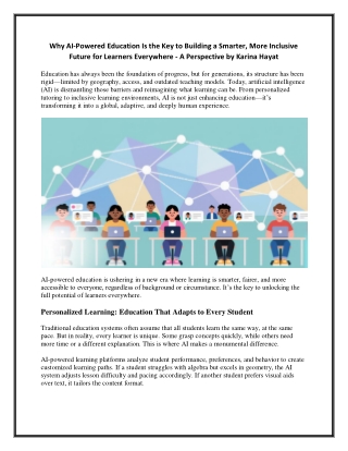 Why AI-Powered Education Is the Key to Building a Smarter, More Inclusive Future for Learners Everywhere - A Perspective