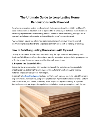 The Ultimate Guide to Long-Lasting Home Renovations with Plywood