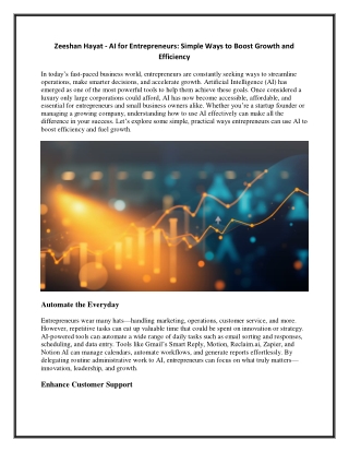 Zeeshan Hayat - AI for Entrepreneurs - Simple Ways to Boost Growth and Efficiency