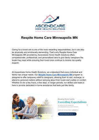 Respite Home Care Minneapolis MN