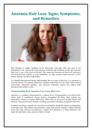 Anaemia & Hair Loss: Signs, Symptoms & Remedies | UniquEra Clinic