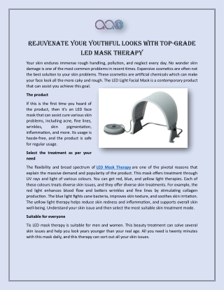 Rejuvenate Your Youthful Looks with Top-Grade LED Mask Therapy