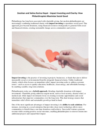 Zeeshan and Salma Karina Hayat - Impact Investing and Charity - How Philanthropists Maximize Social Good