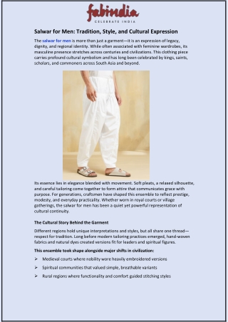 Salwar for Men: Tradition, Style, and Cultural Expression