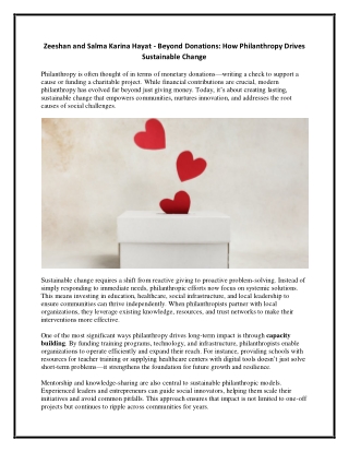 Zeeshan and Salma Karina Hayat - Beyond Donations -  How Philanthropy Drives Sustainable Change