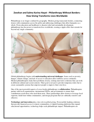 Zeeshan and Salma Karina Hayat - Philanthropy Without Borders - How Giving Transforms Lives Worldwide