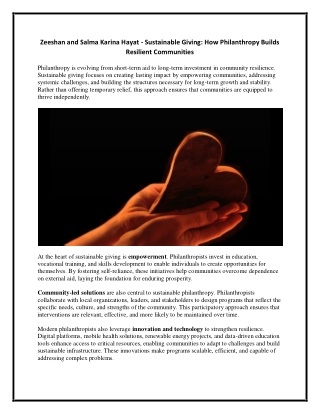 Zeeshan and Salma Karina Hayat - Sustainable Giving - How Philanthropy Builds Resilient Communities